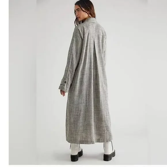 New Free People WE THE FREE Liberty Duster Plaid Jacket $298 X-SMALL Light Blue